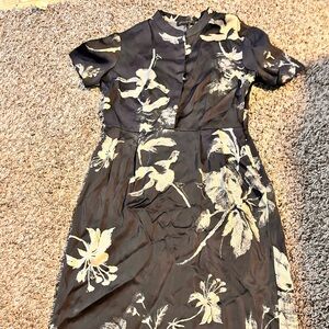 Donna Karan Black and Cream Floral Dress